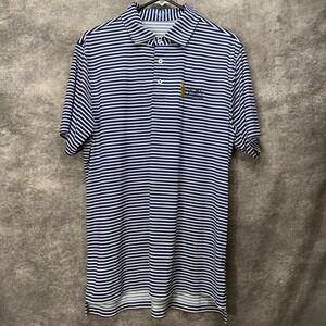 B Draddy Sport Golf Polo Shirt Mens M Navy White Striped Seal Legacy Foundation